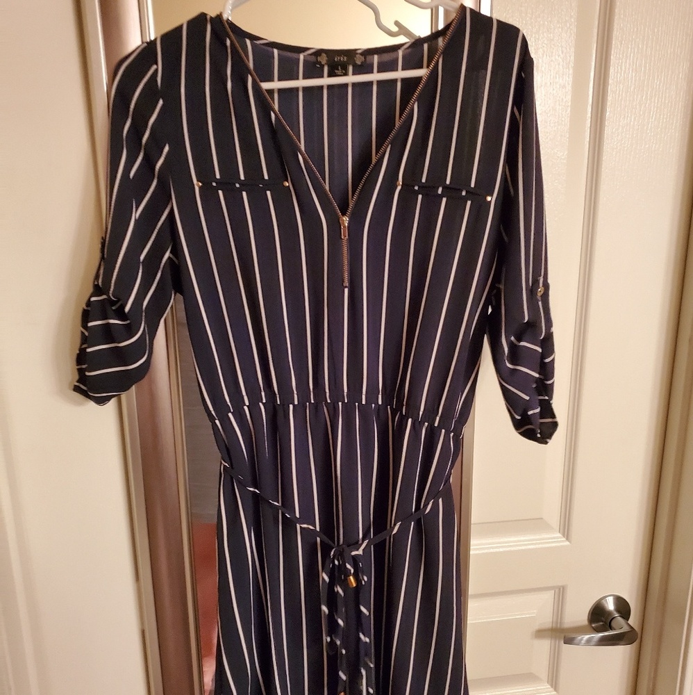 Navy blue and white stripe dress